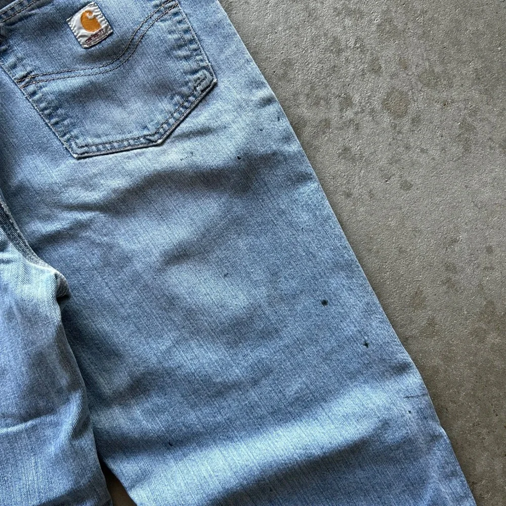Vintage 90s Carhartt Jeans Size 37x32 Blue Light Wash Denim Straight Leg Worker